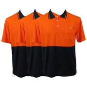 3x HI VIS Polo Shirt Top Tee Safety Workwear Short Sleeve Breathable Mesh BULK - Orange/Navy - XL (20)