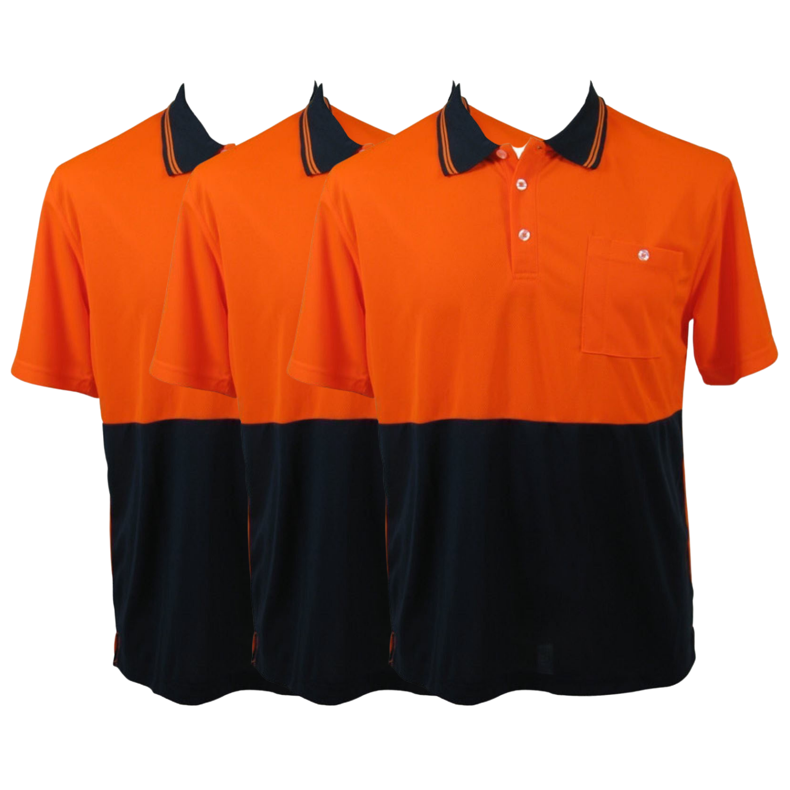 3x HI VIS Polo Shirt Top Tee Safety Workwear Short Sleeve Breathable Mesh BULK - Orange/Navy - XL (20)