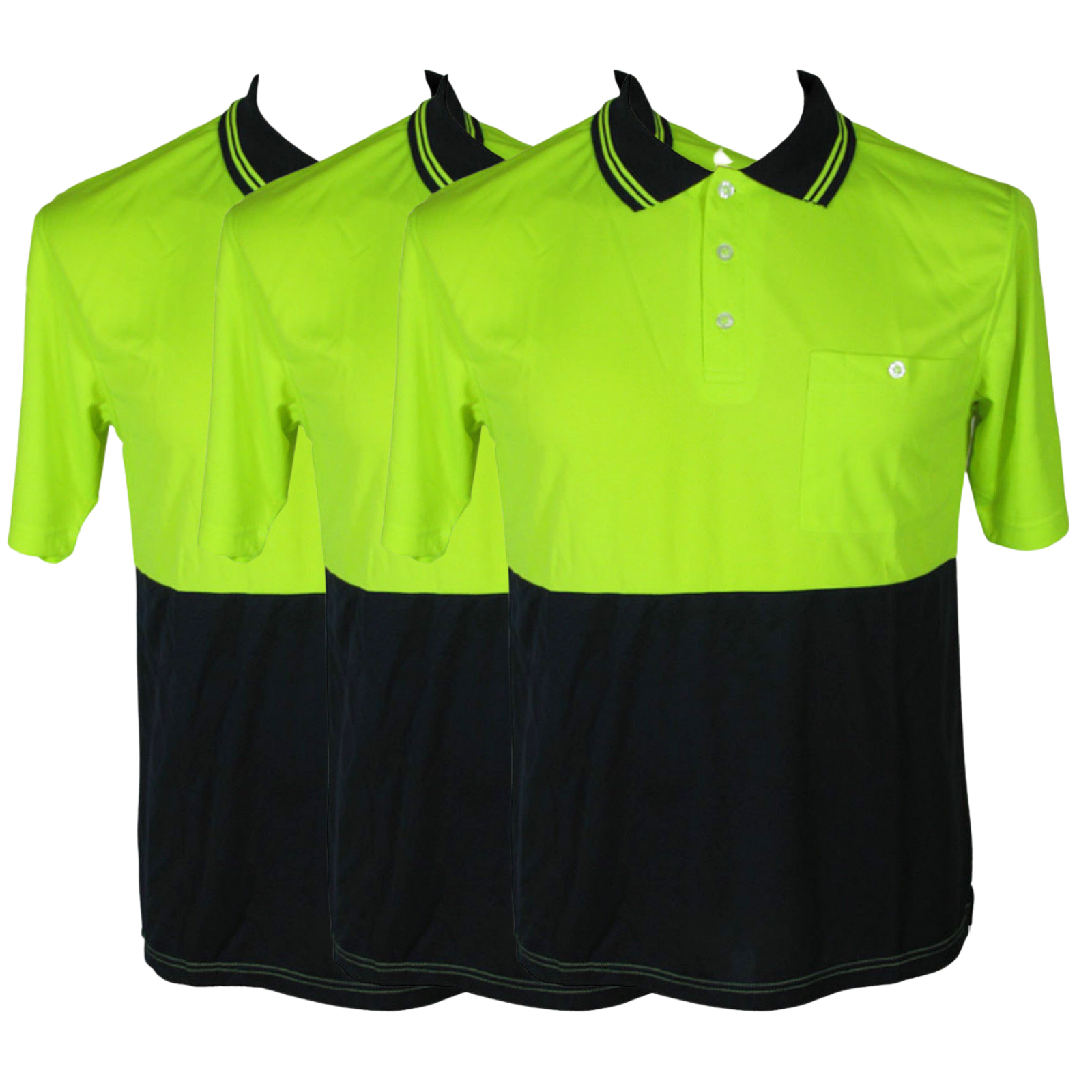 3x HI VIS Polo Shirt Top Tee Safety Workwear Short Sleeve Breathable Mesh BULK - Yellow/Navy - M (16) V563-BR-3WRKPOLO-YLWNAVY-M