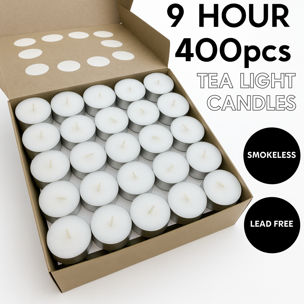 400pcs TEA LIGHT CANDLES 9 Hour Burn Tealight Wedding Smokeless Crystal Wax BULK V563-BR-400P-TEALIGHTCAND9
