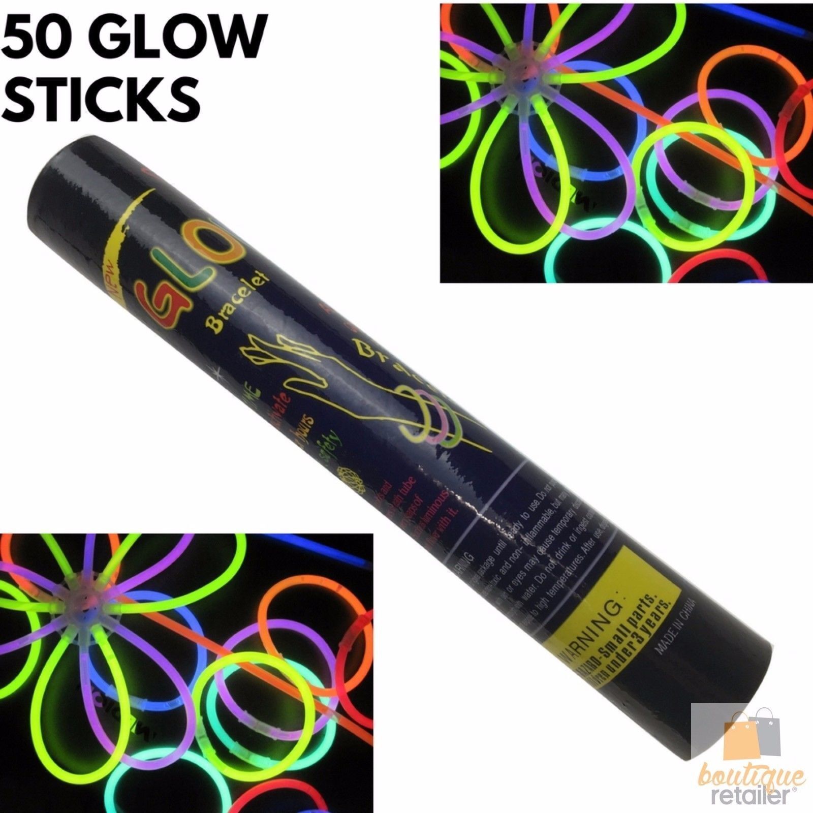 50 GLOW STICKS Party Light Glow In The Dark Rave NECKLACE Disco Bulk V563-BR-50GLWSTKS