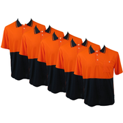 5x HI VIS Polo Shirt Top Tee Safety Workwear Short Sleeve Breathable Mesh BULK - Orange/Navy - 3XL (24)