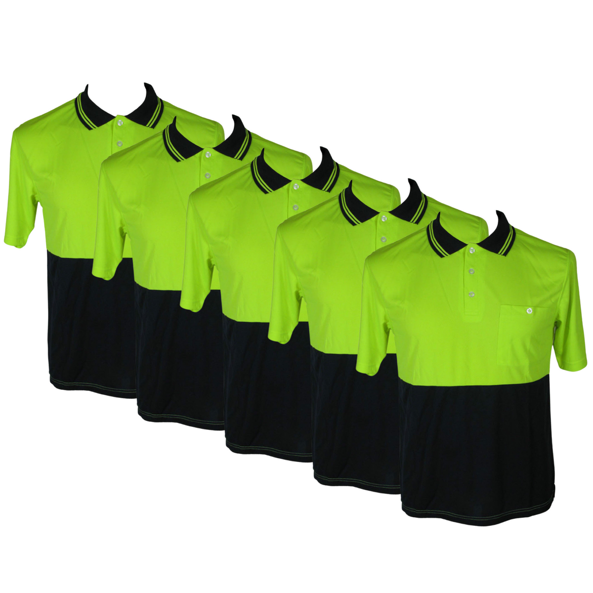 5x HI VIS Polo Shirt Top Tee Safety Workwear Short Sleeve Breathable Mesh BULK - Yellow/Navy - L (18) V563-BR-5WRKPOLO-YLWNAVY-L