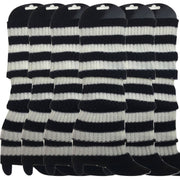 6x Womens Leg Warmers Disco Winter Knit Dance Party Crochet Legging Socks Costume - Black/White Stripe V563-BR-6LEGWARMRS-BLKWHTSTR