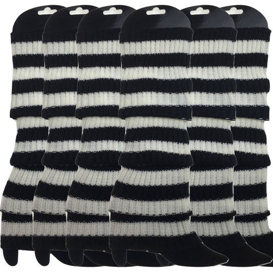 6x Womens Leg Warmers Disco Winter Knit Dance Party Crochet Legging Socks Costume - Black/White Stripe V563-BR-6LEGWARMRS-BLKWHTSTR