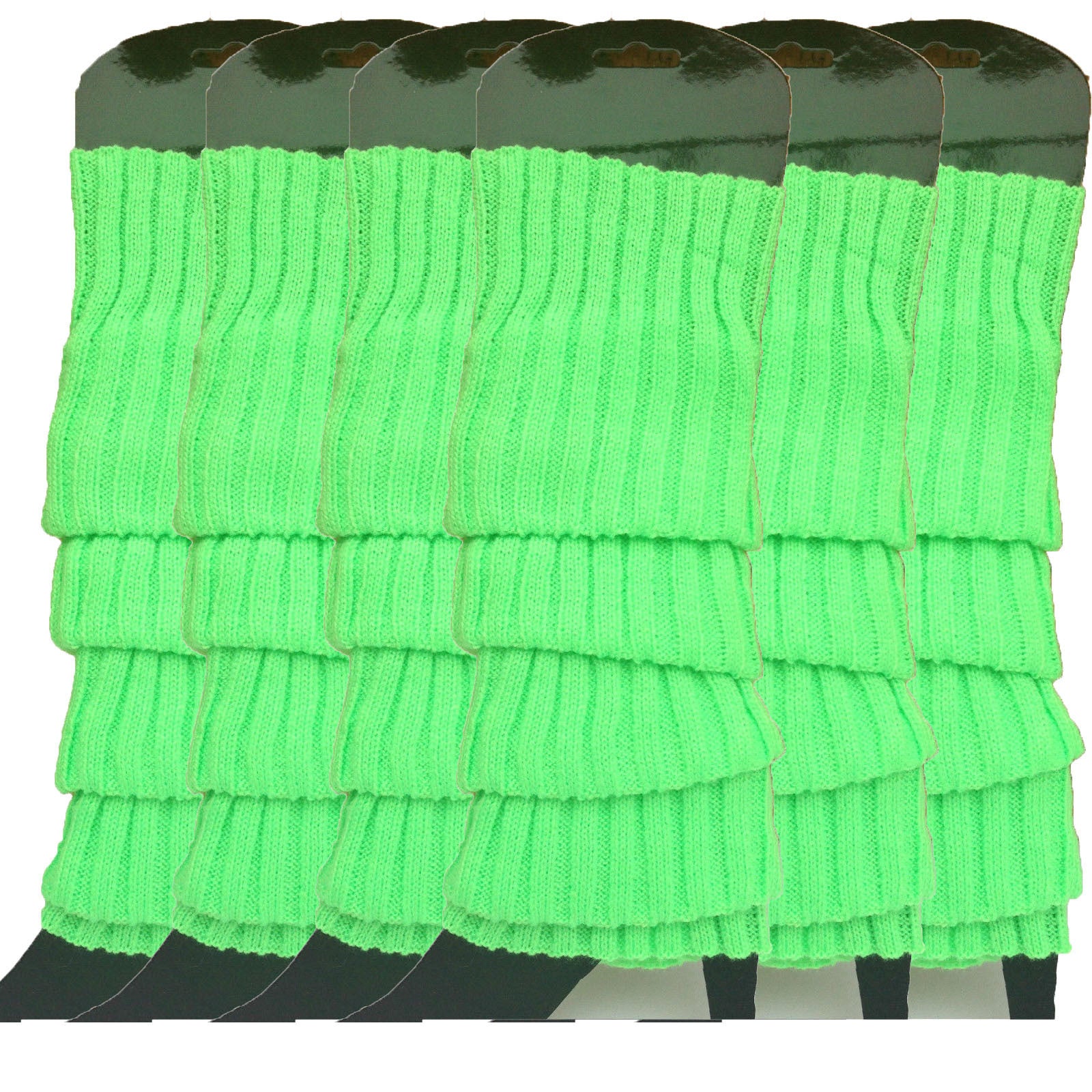 6x Womens Leg Warmers Disco Winter Knit Dance Party Crochet Legging Socks Costume - Fluro Green V563-BR-6LEGWARMRS-FLUGRN
