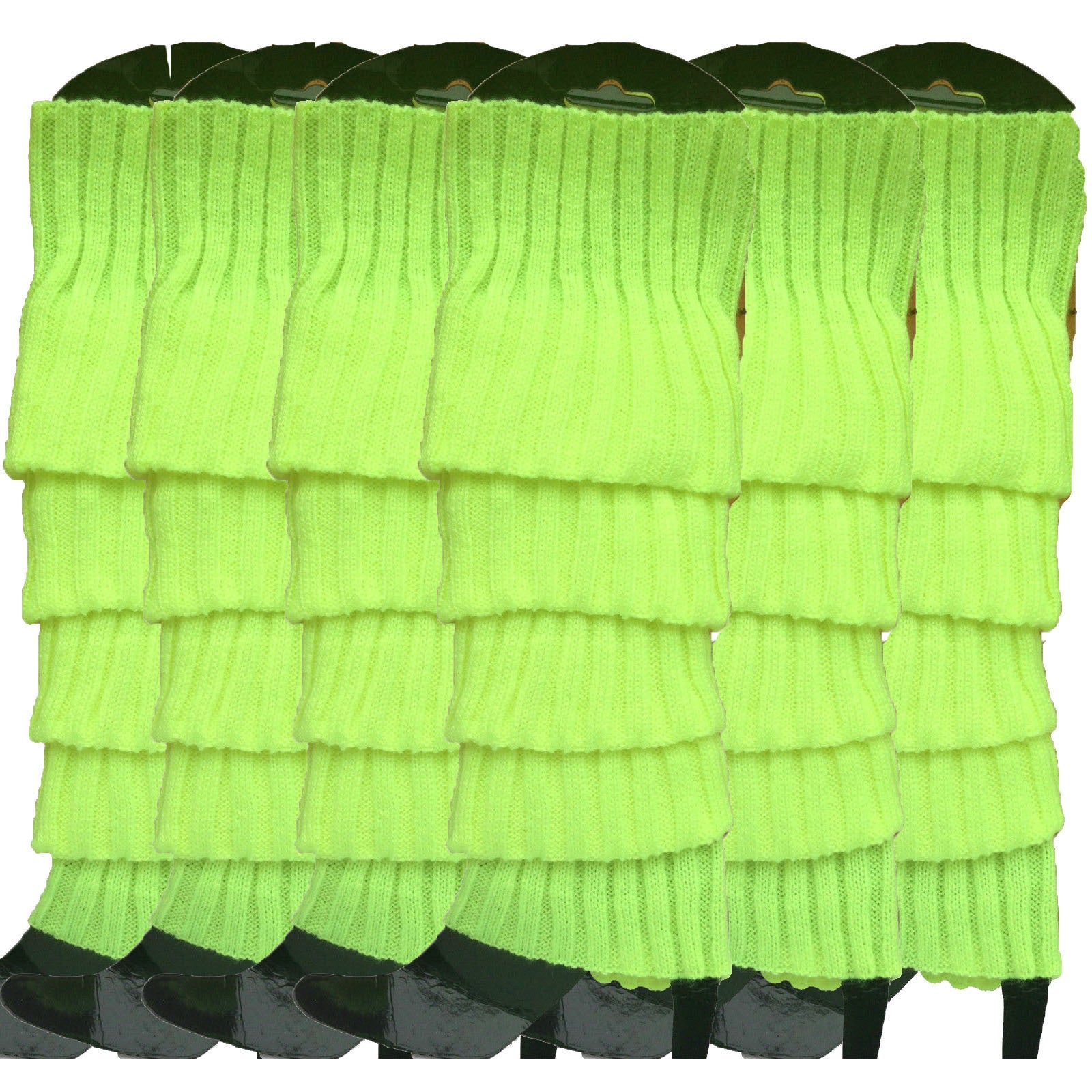 6x Womens Leg Warmers Disco Winter Knit Dance Party Crochet Legging Socks Costume - Fluro Yellow V563-BR-6LEGWARMRS-FLUYLW