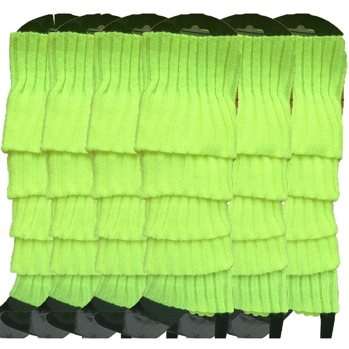 6x Womens Leg Warmers Disco Winter Knit Dance Party Crochet Legging Socks Costume - Fluro Yellow V563-BR-6LEGWARMRS-FLUYLW