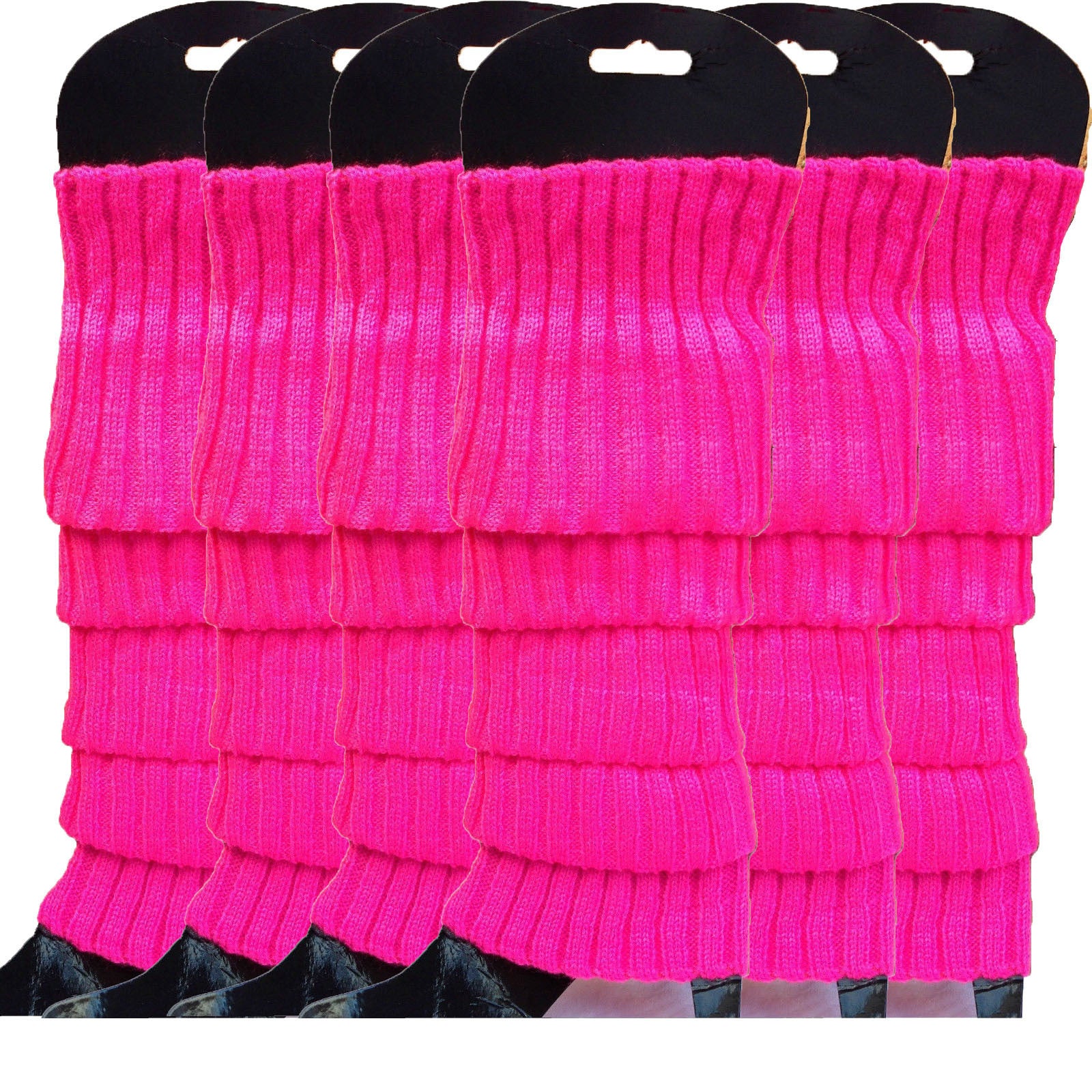 6x Womens Leg Warmers Disco Winter Knit Dance Party Crochet Legging Socks Costume - Hot Pink V563-BR-6LEGWARMRS-HTPNK