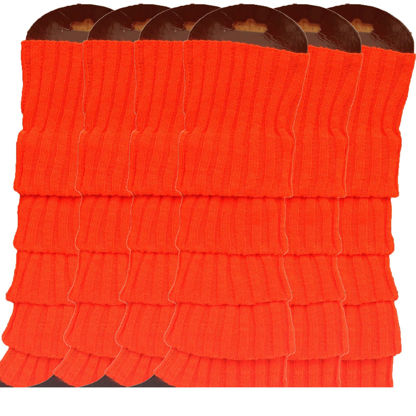 6x Womens Leg Warmers Disco Winter Knit Dance Party Crochet Legging Socks Costume - Orange V563-BR-6LEGWARMRS-ORNG