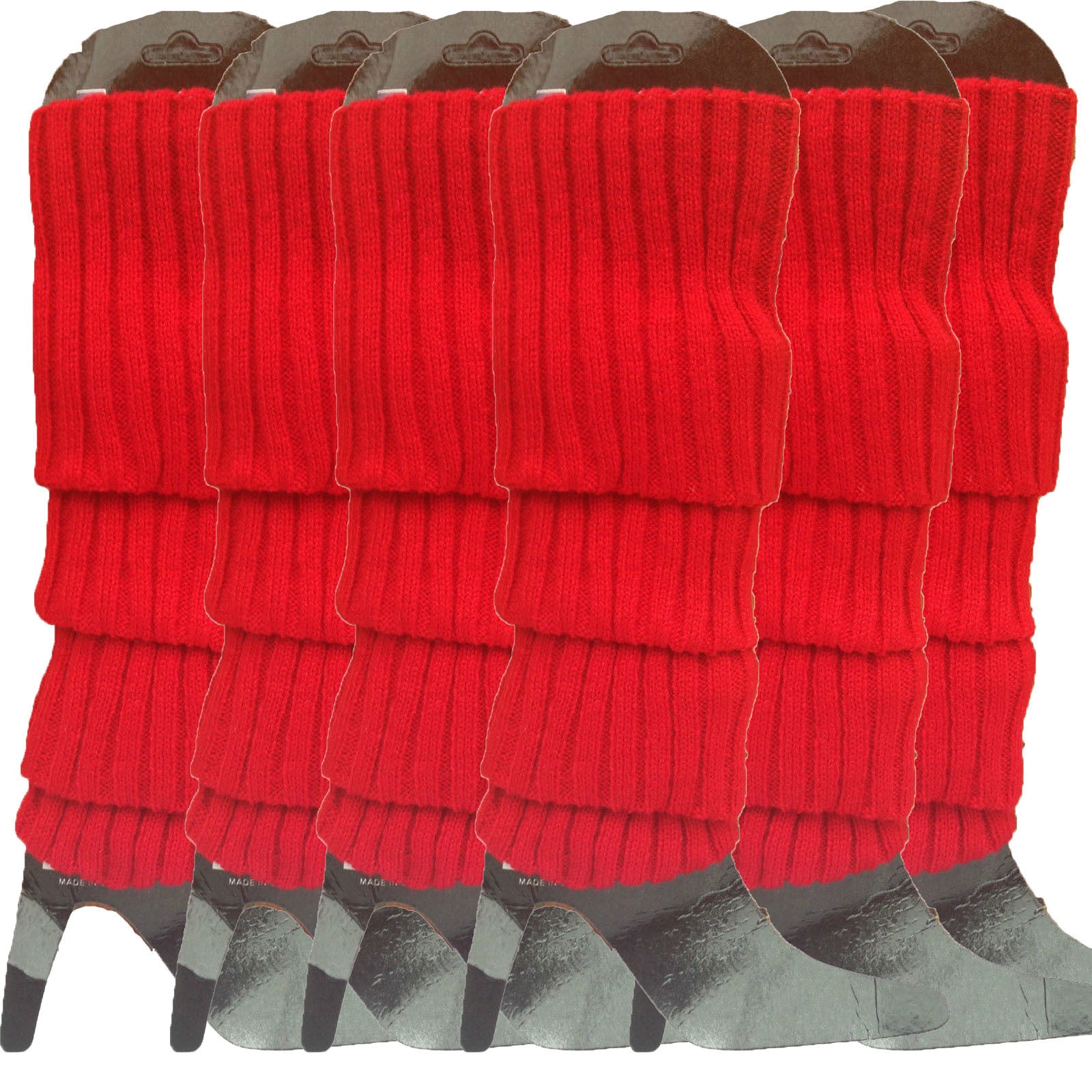 6x Womens Leg Warmers Disco Winter Knit Dance Party Crochet Legging Socks Costume - Red V563-BR-6LEGWARMRS-RED