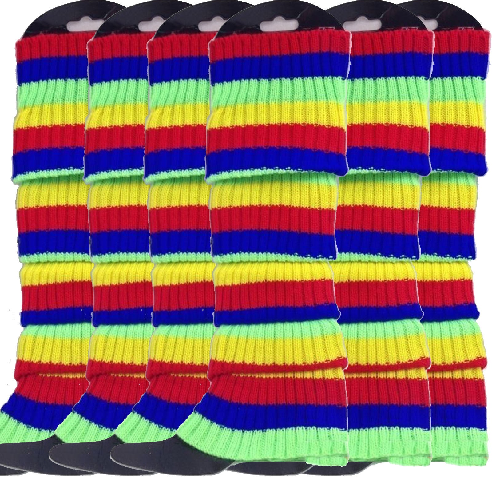 6x Womens Leg Warmers Disco Winter Knit Dance Party Crochet Legging Socks Costume - Rainbow V563-BR-6LEGWARMRS-RNBW