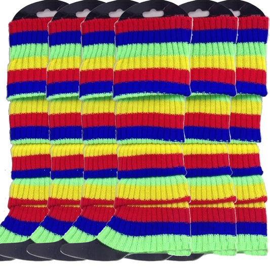 6x Womens Leg Warmers Disco Winter Knit Dance Party Crochet Legging Socks Costume - Rainbow V563-BR-6LEGWARMRS-RNBW