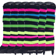 6x Womens Leg Warmers Disco Winter Knit Dance Party Crochet Legging Socks Costume - Rainbow with Black Stripe V563-BR-6LEGWARMRS-RNBWBLKSTR