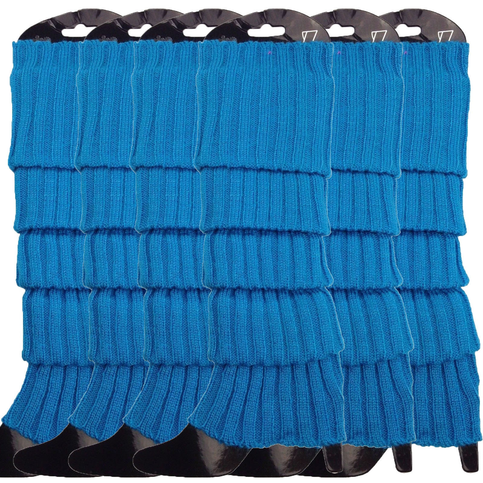 6x Womens Leg Warmers Disco Winter Knit Dance Party Crochet Legging Socks Costume - Topaz Blue V563-BR-6LEGWARMRS-TPAZBLU