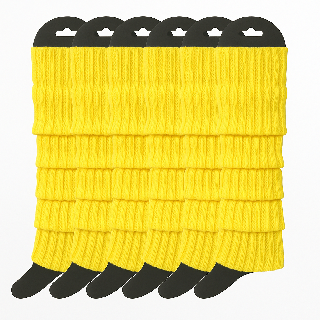 6x Womens Leg Warmers Disco Winter Knit Dance Party Crochet Legging Socks Costume - Yellow V563-BR-6LEGWARMRS-YLW