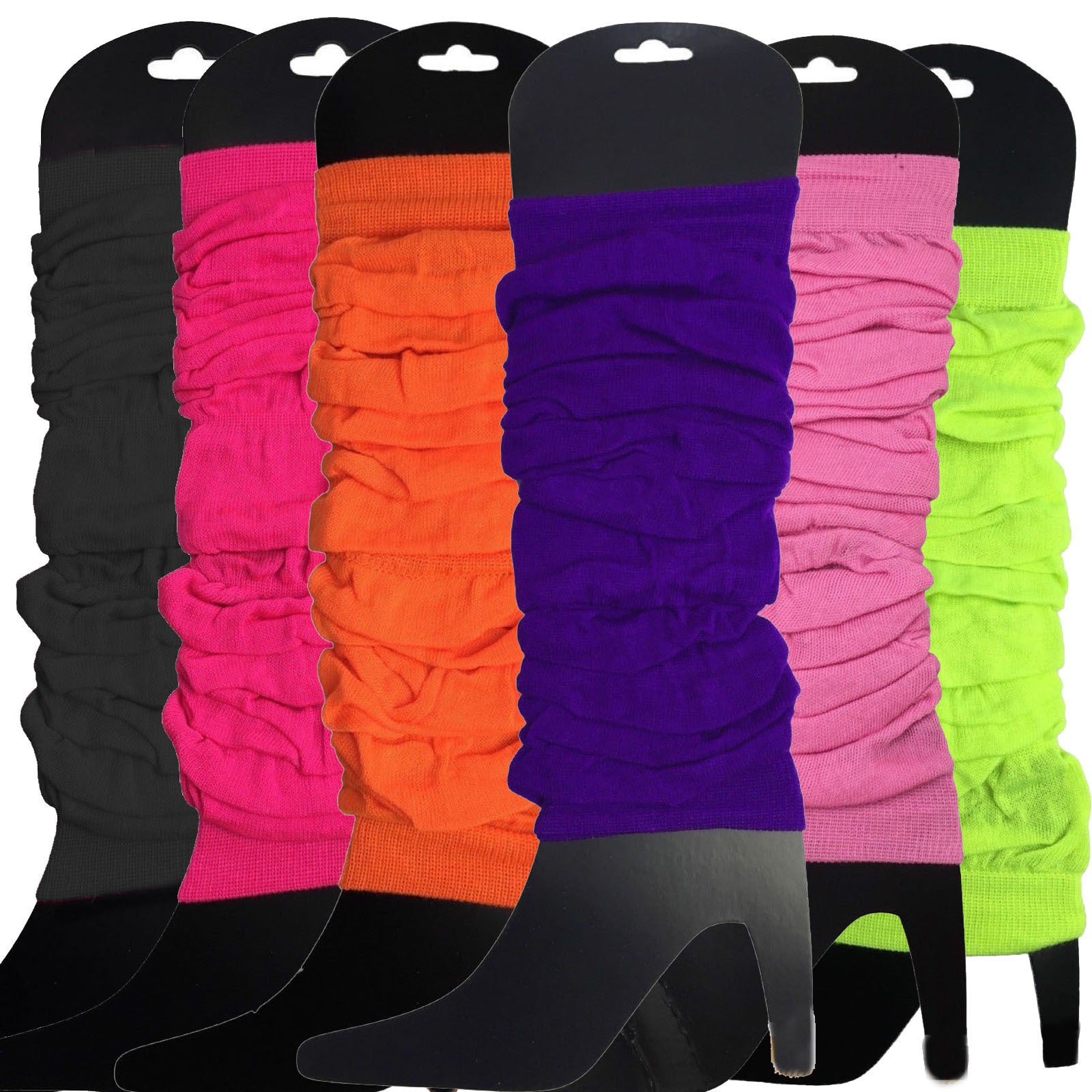 6x LEG WARMERS Knitted Womens Neon Party Knit Ankle Fluro Dance Costume 80s BULK - Assorted Pack V563-BR-6NNLEGWRMR-ASSTDPCK