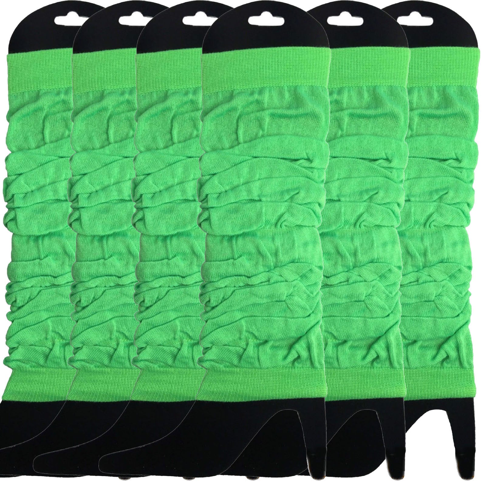 6x LEG WARMERS Knitted Womens Neon Party Knit Ankle Fluro Dance Costume 80s BULK - Fluro Green V563-BR-6NNLEGWRMR-FLUGRN