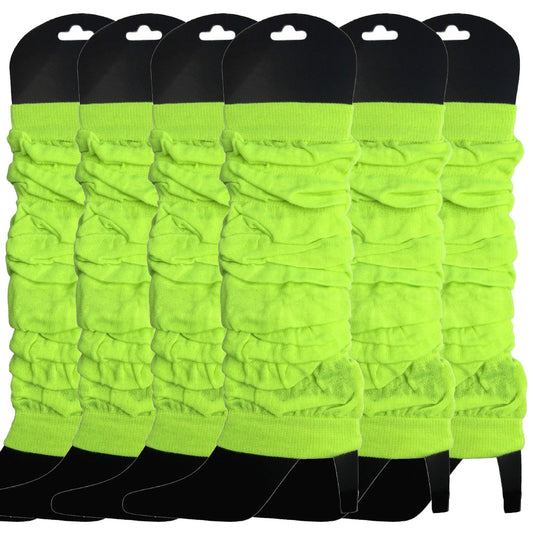 6x LEG WARMERS Knitted Womens Neon Party Knit Ankle Fluro Dance Costume 80s BULK - Fluro Yellow V563-BR-6NNLEGWRMR-FLUYLW