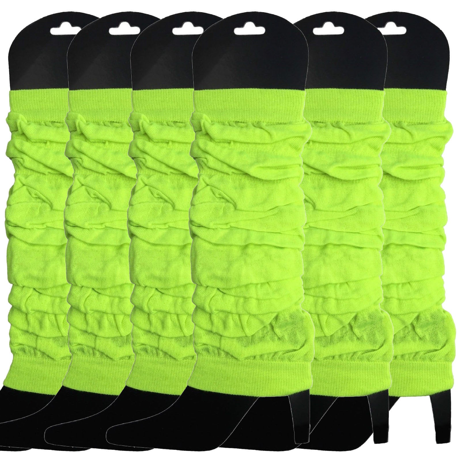 6x LEG WARMERS Knitted Womens Neon Party Knit Ankle Fluro Dance Costume 80s BULK - Fluro Yellow V563-BR-6NNLEGWRMR-FLUYLW