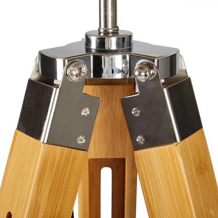LARGE TRIPOD FLOOR LAMP Linen Shade Modern Light Bamboo Vintage Wooden Retro V563-BR-75005