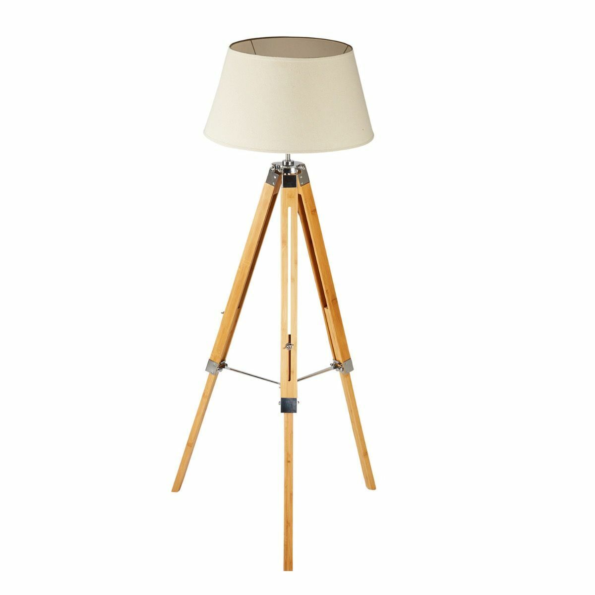 LARGE TRIPOD FLOOR LAMP Linen Shade Modern Light Bamboo Vintage Wooden Retro V563-BR-75005