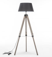 LARGE TRIPOD FLOOR LAMP Linen Shade Modern Light Retro Vintage Wooden V563-BR-75006
