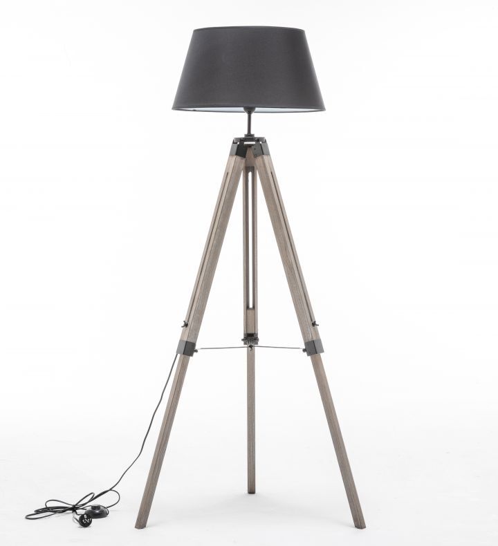 LARGE TRIPOD FLOOR LAMP Linen Shade Modern Light Retro Vintage Wooden V563-BR-75006