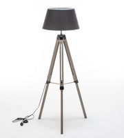LARGE TRIPOD FLOOR LAMP Linen Shade Modern Light Retro Vintage Wooden V563-BR-75006