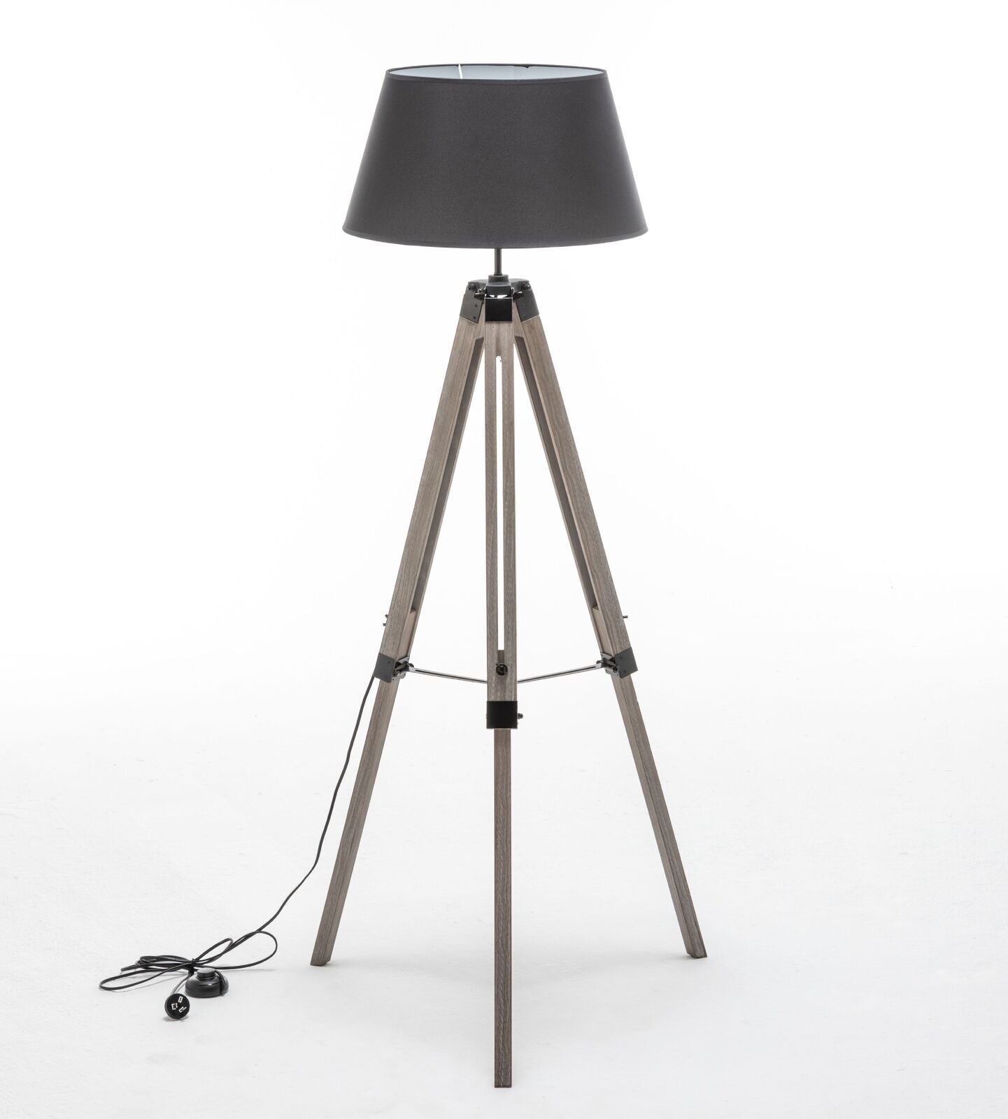 LARGE TRIPOD FLOOR LAMP Linen Shade Modern Light Retro Vintage Wooden V563-BR-75006