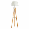 LARGE BAMBOO TRIPOD FLOOR LAMP Linen Shade Modern Light Vintage Wooden Scandi V563-BR-75099