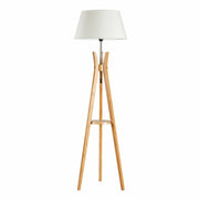 LARGE BAMBOO TRIPOD FLOOR LAMP Linen Shade Modern Light Vintage Wooden Scandi V563-BR-75099