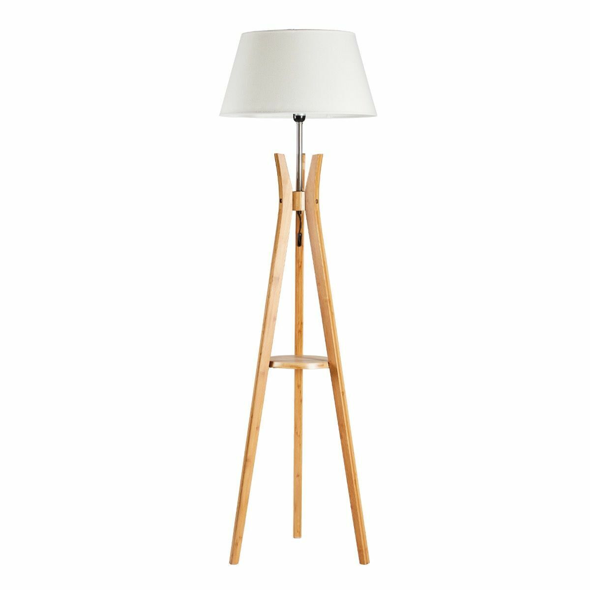 LARGE BAMBOO TRIPOD FLOOR LAMP Linen Shade Modern Light Vintage Wooden Scandi V563-BR-75099