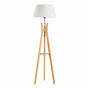 LARGE BAMBOO TRIPOD FLOOR LAMP Linen Shade Modern Light Vintage Wooden Scandi V563-BR-75099