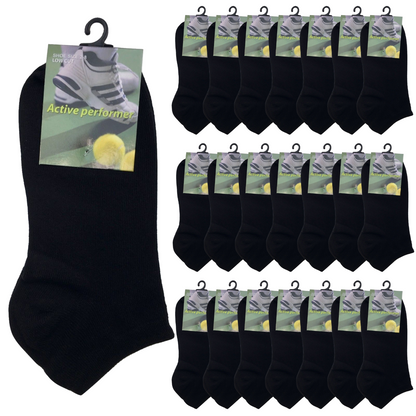 24x COTTON ANKLE SOCKS Sport Low Cut Mens Womens Running BULK Anklet - Black - 2-8 V563-BR-990144-BLK-2-8