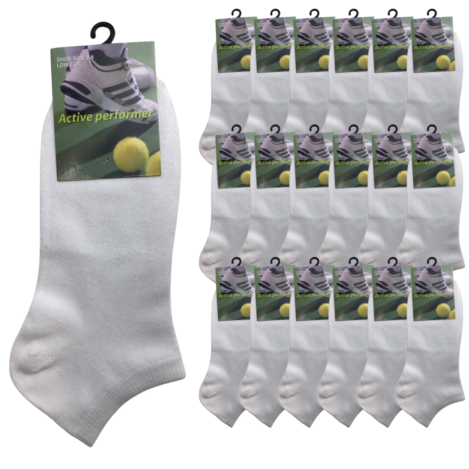 24x COTTON ANKLE SOCKS Sport Low Cut Mens Womens Running BULK Anklet - White - 2-8 V563-BR-990144-WHT-2-8