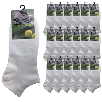 24x COTTON ANKLE SOCKS Sport Low Cut Mens Womens Running BULK Anklet - White - 2-8 V563-BR-990144-WHT-2-8