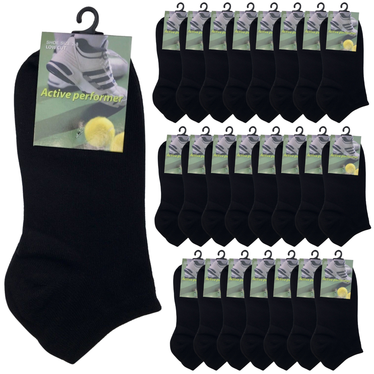 24x COTTON ANKLE SOCKS Sport Low Cut Mens Womens Running BULK Anklet - Black - 6-11 V563-BR-990165-BLK-6-11