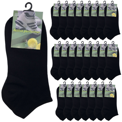 24x COTTON ANKLE SOCKS Sport Low Cut Mens Womens Running BULK Anklet - Black - 6-11 V563-BR-990165-BLK-6-11