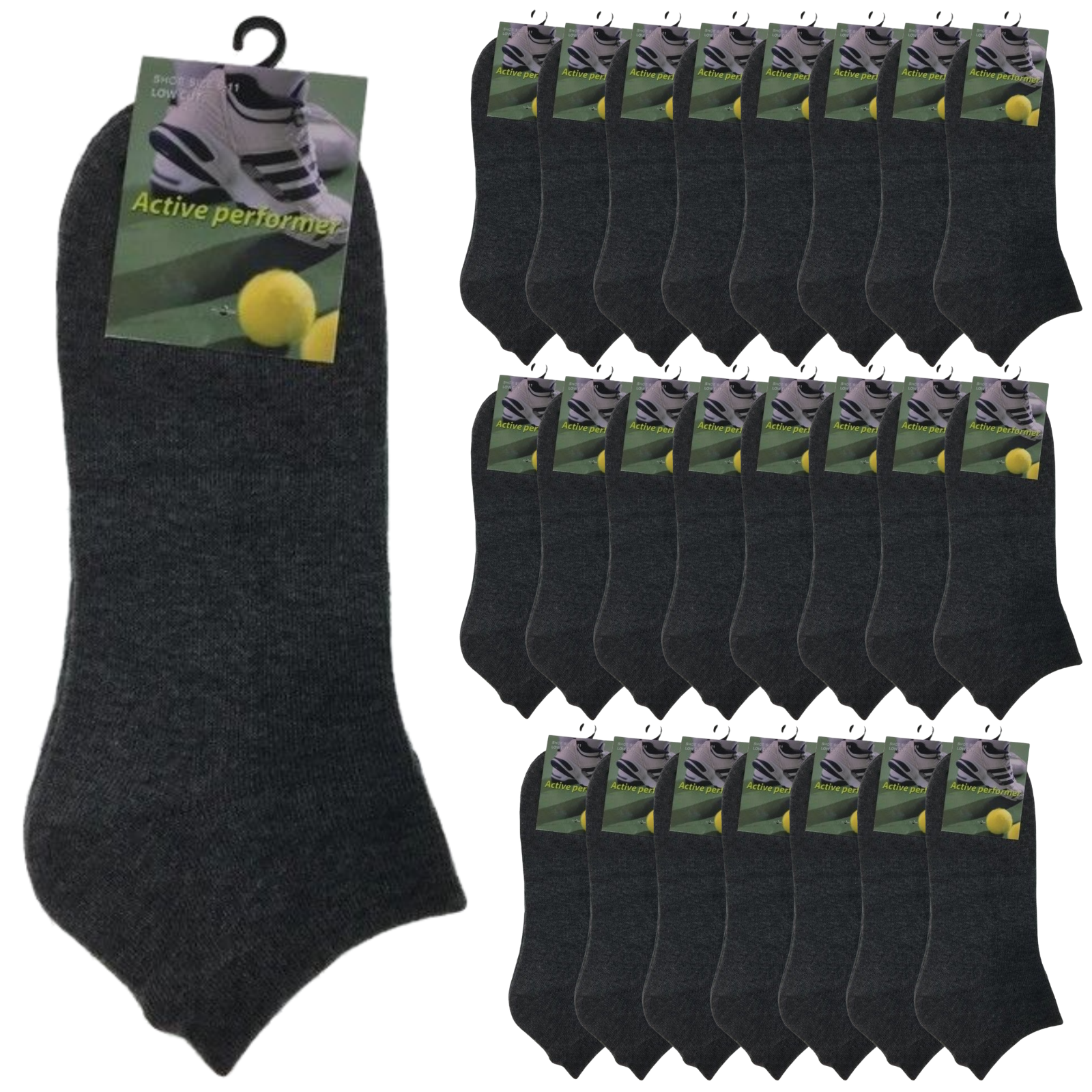 24x COTTON ANKLE SOCKS Sport Low Cut Mens Womens Running BULK Anklet - Charcoal - 6-11 V563-BR-990165-CHRCOLGRY-6-11