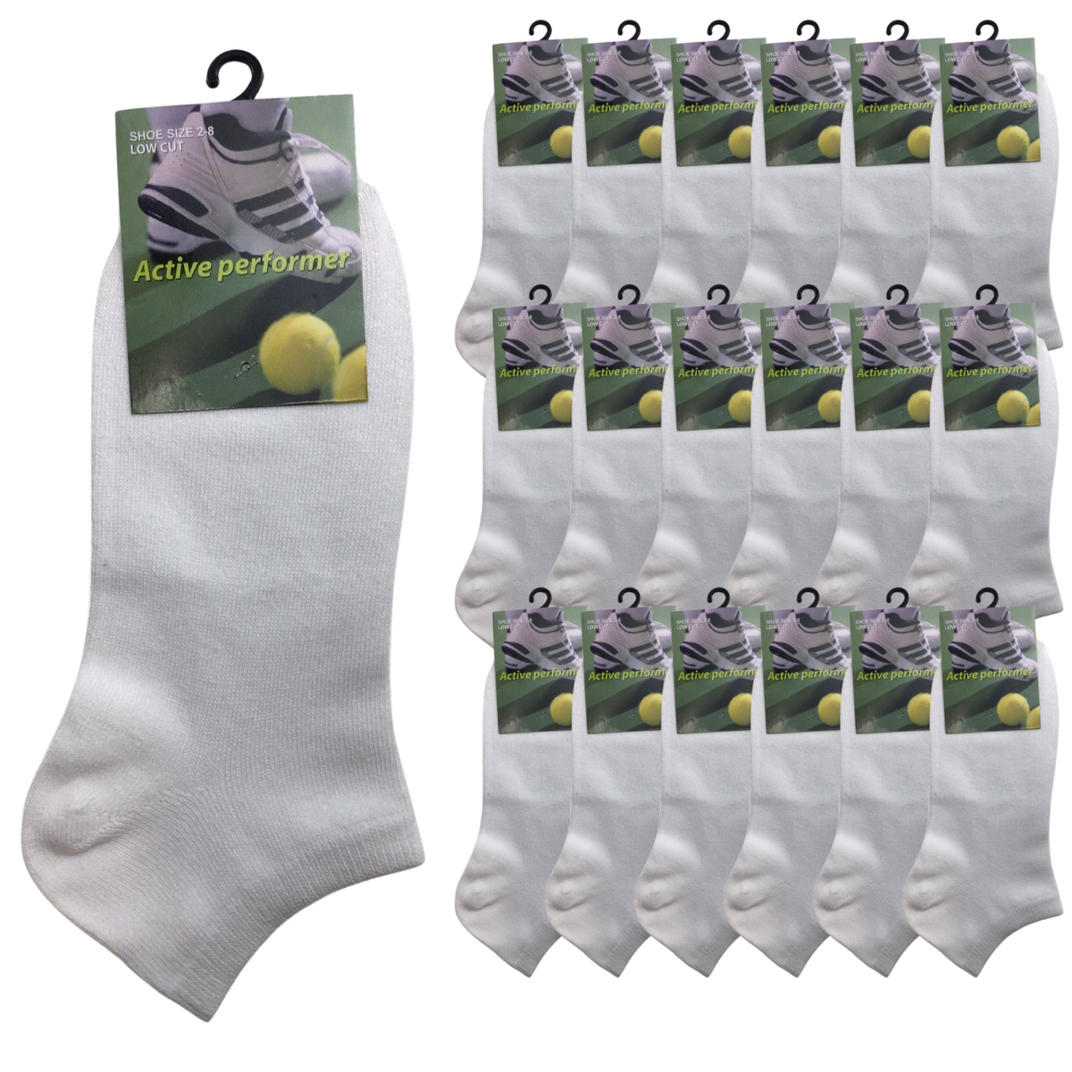 24x COTTON ANKLE SOCKS Sport Low Cut Mens Womens Running BULK Anklet - White - 6-11 V563-BR-990165-WHT-6-11