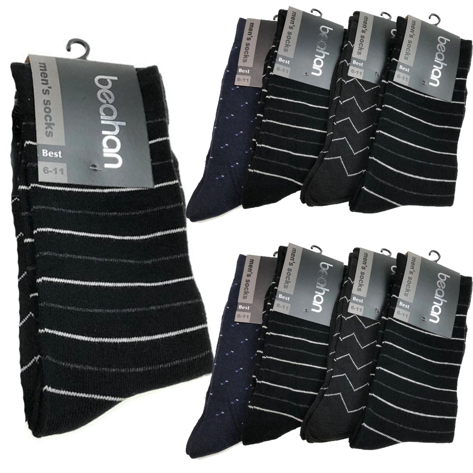 9 Pairs COTTON BUSINESS SOCKS Mens Dress Crew Plain Work Casual BULK - Assorted Pack - 6-11 V563-BR-9CBSOCK-ASST-6-11