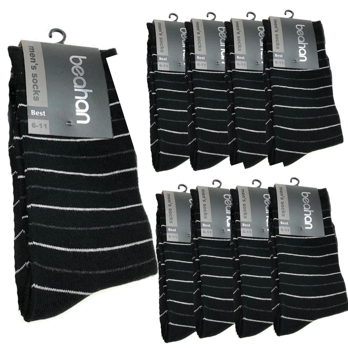 9 Pairs COTTON BUSINESS SOCKS Mens Dress Crew Plain Work Casual BULK - Black - 6-11 V563-BR-9CBSOCK-BLK-6-11