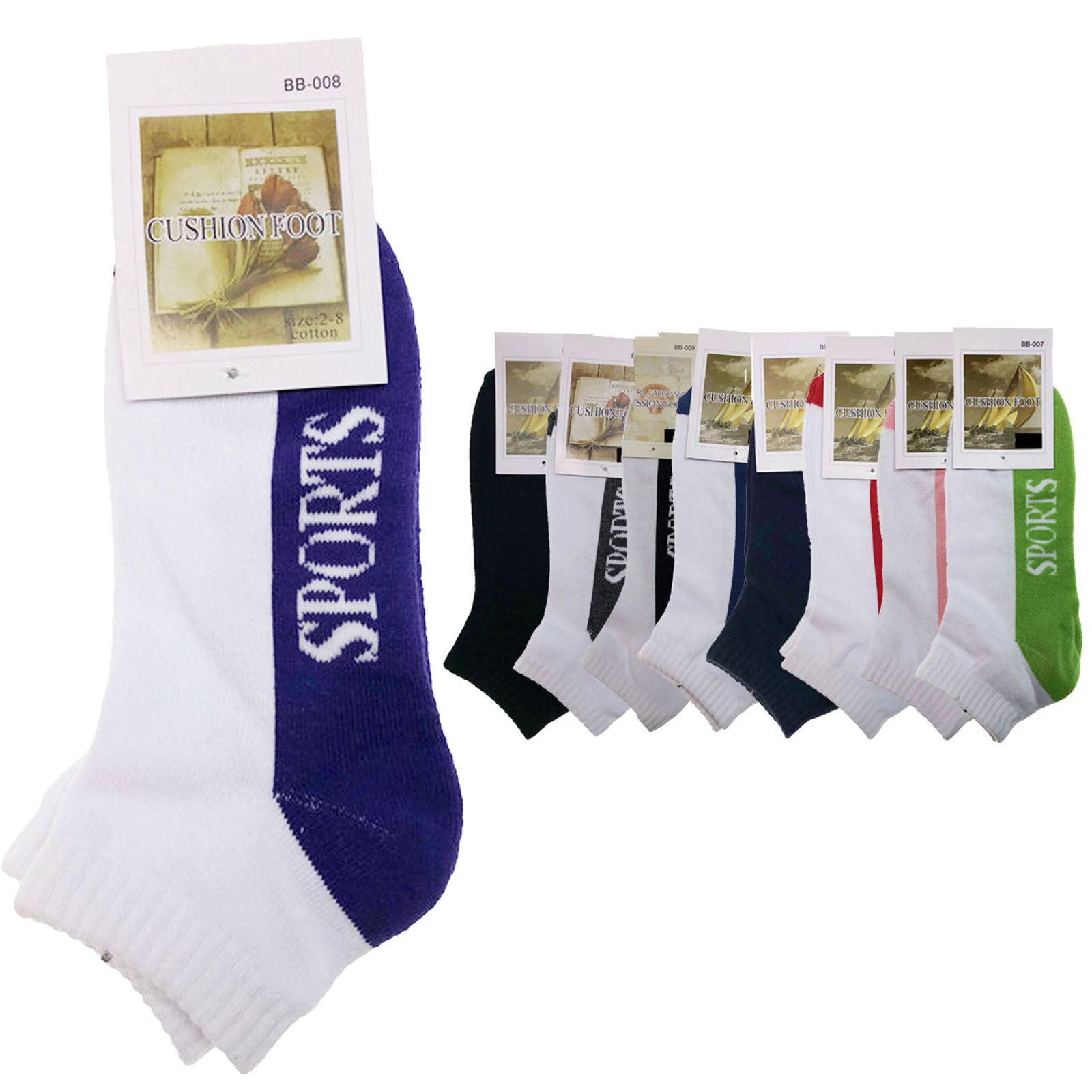 9x COTTON ANKLE SOCKS Sport Cushion Foot Low Cut Running - Assorted Colours Bulk - 6-11 V563-BR-9SOX-ASSTD-6-11