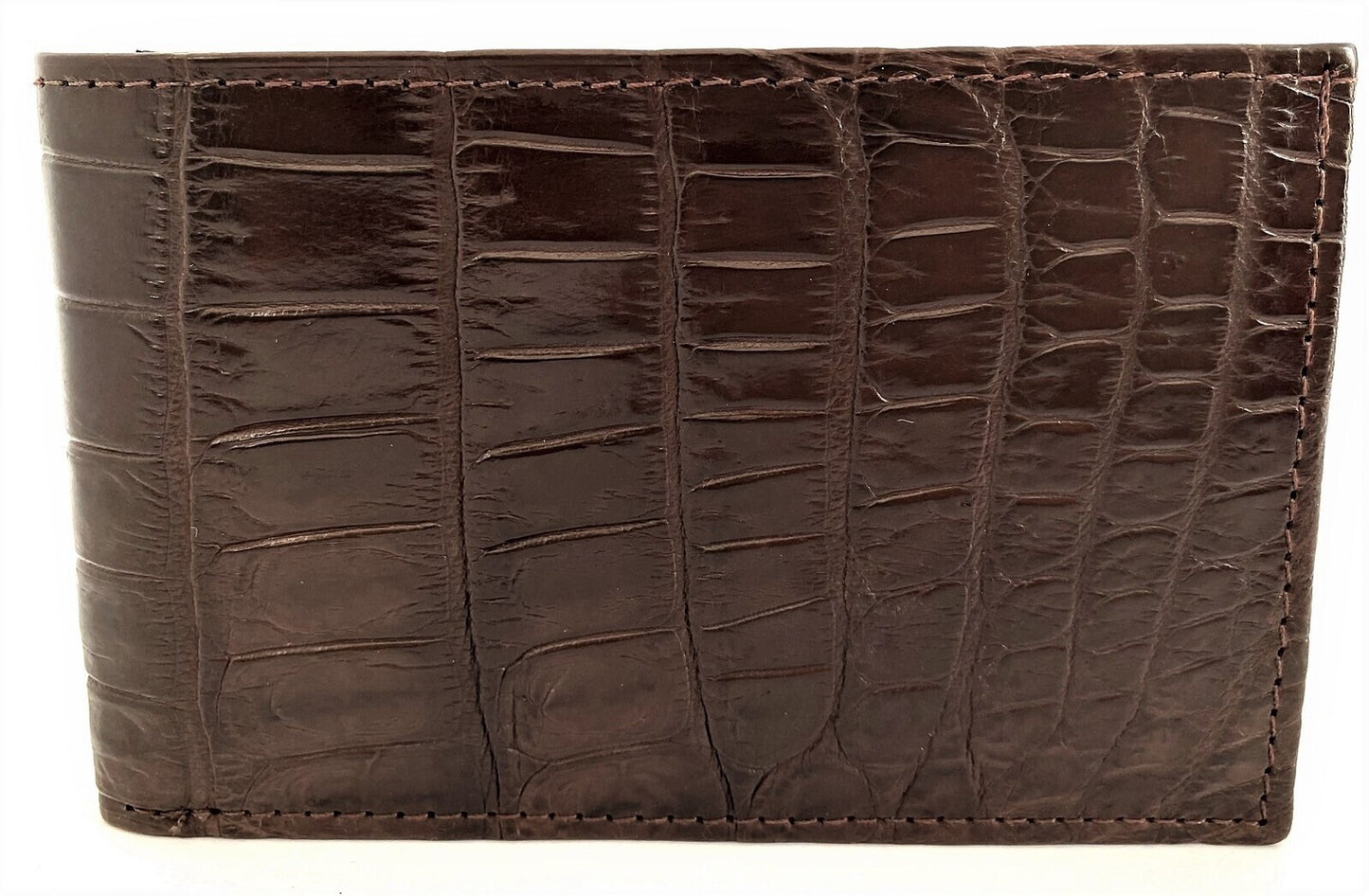 Mens Slim Genuine Skin Crocodile Leather Wallet Bi Fold Gift - Brown V563-BR-AC04-BRWN