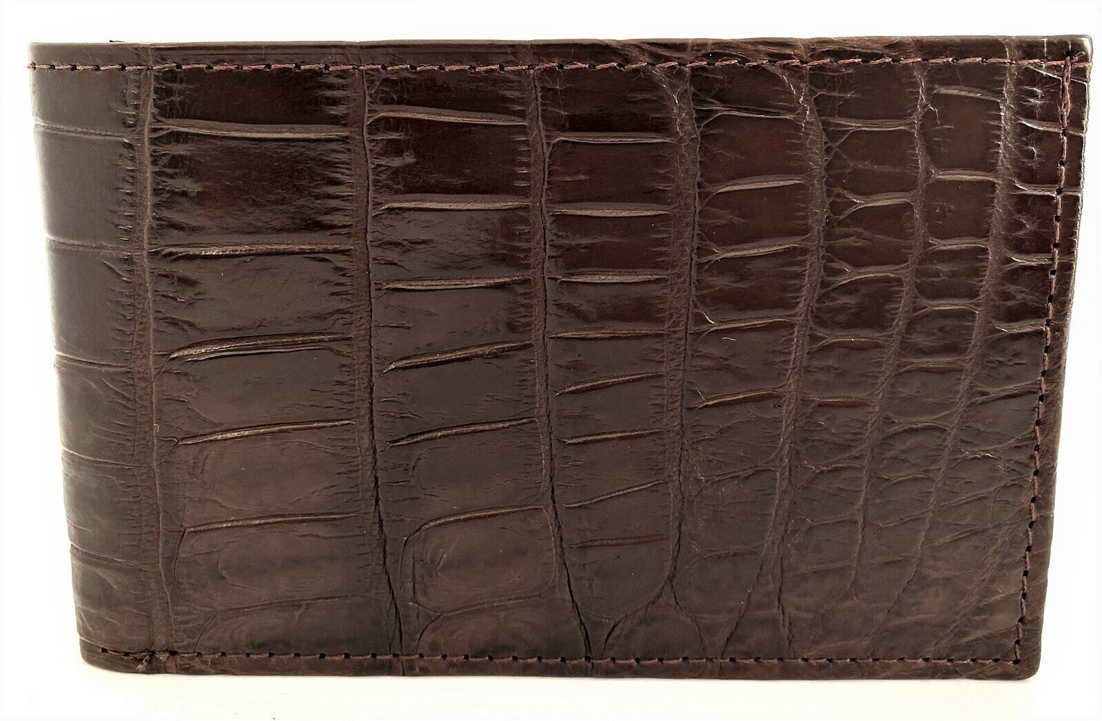 Mens Slim Genuine Skin Crocodile Leather Wallet Bi Fold Gift - Brown V563-BR-AC04-BRWN