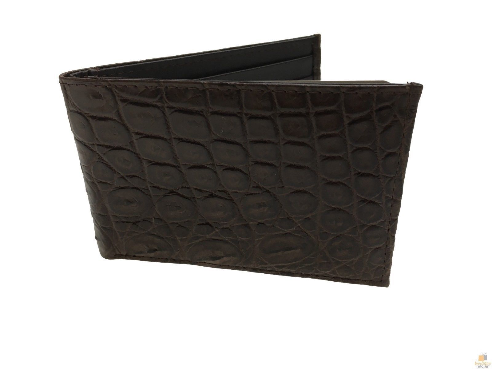 Mens Slim Genuine Skin Crocodile Leather Wallet Bi Fold Gift - Brown V563-BR-AC04-BRWN