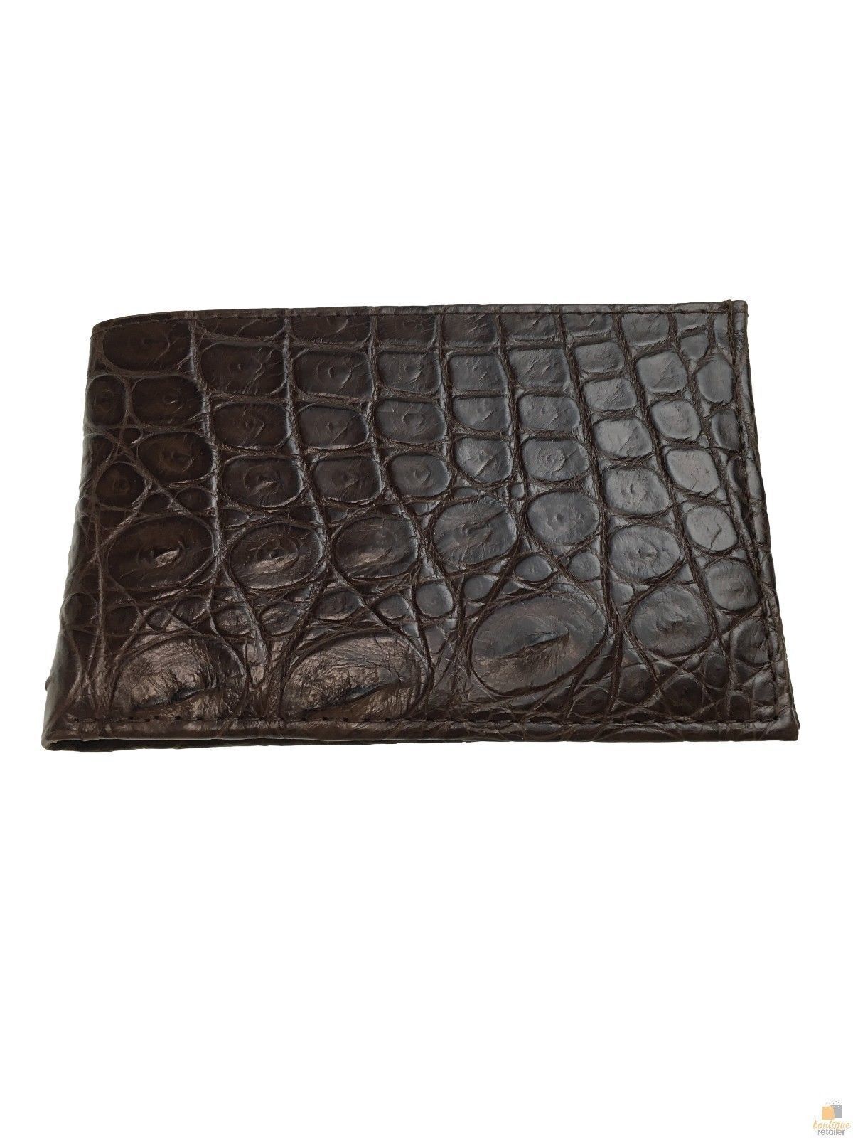 Mens Slim Genuine Skin Crocodile Leather Wallet Bi Fold Gift - Brown V563-BR-AC04-BRWN