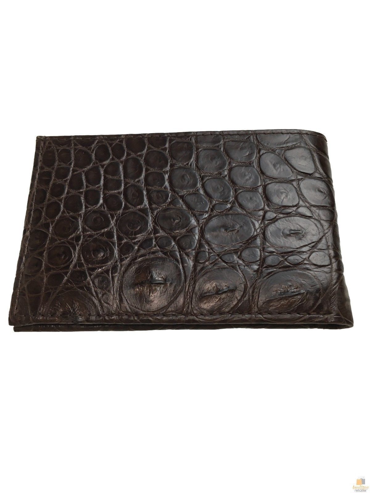 Mens Slim Genuine Skin Crocodile Leather Wallet Bi Fold Gift - Brown V563-BR-AC04-BRWN