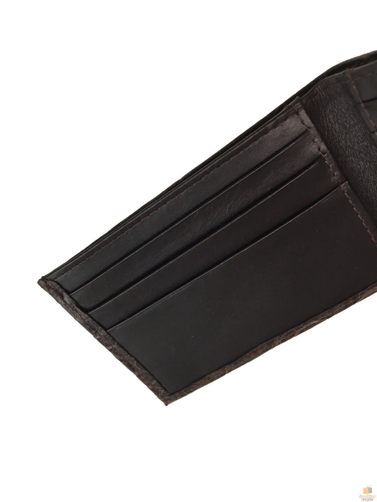 Mens Slim Genuine Skin Crocodile Leather Wallet Bi Fold Gift - Brown V563-BR-AC04-BRWN